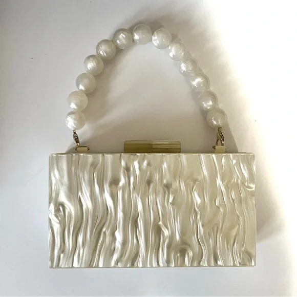 a new day Pearl-Effect Ivory Acrylic Box Clutch with Beaded Handle - Picture 2 of 4